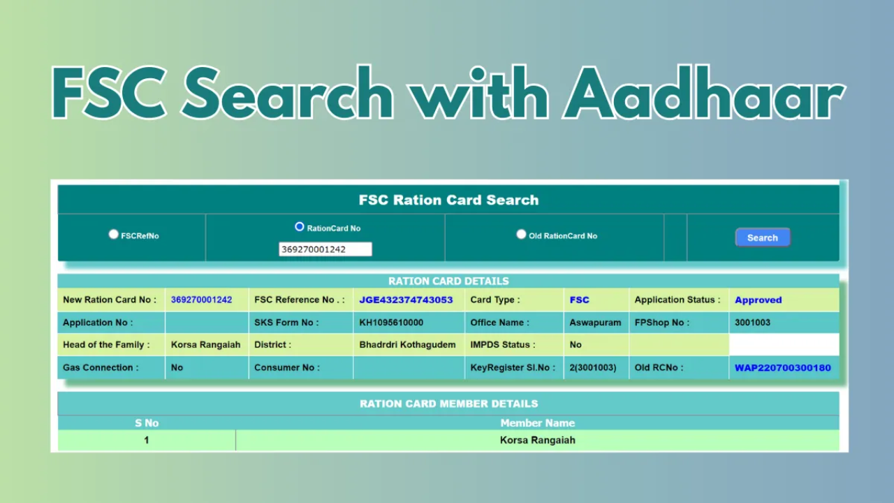 FSC search with Aadhaar no